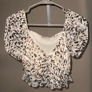 Urban Outfitters White Leopard Puff Sleeve Crop Top